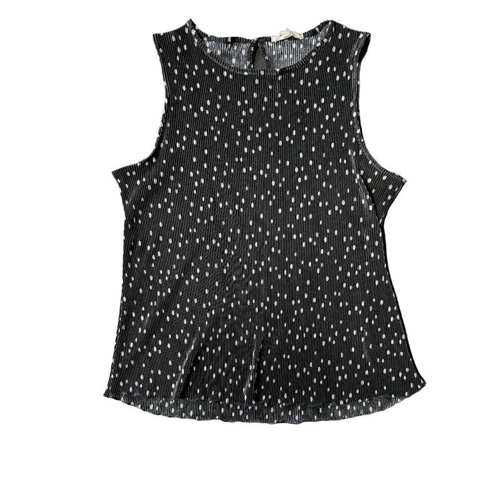 Above & Beyond Pleated Polka Dot Sleeveless Top Black White Relaxed XL